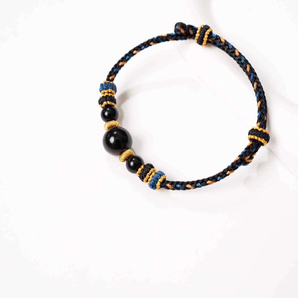 Volcanic Glass Cord Bracelet - Protective Obsidian Stone Adjustable Wrap for Grounding & Positive Vibes