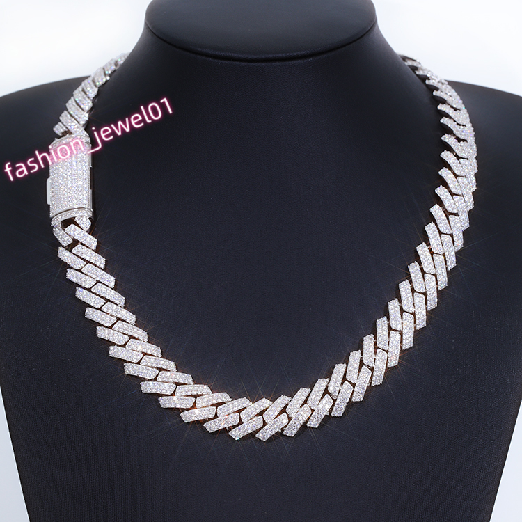 RTS PASS Diamond Tester 15mm 2rows Cuban Chain S925 Silver Ice Out Moissanite Gold Plated Mens Cuban Chain Moissanite