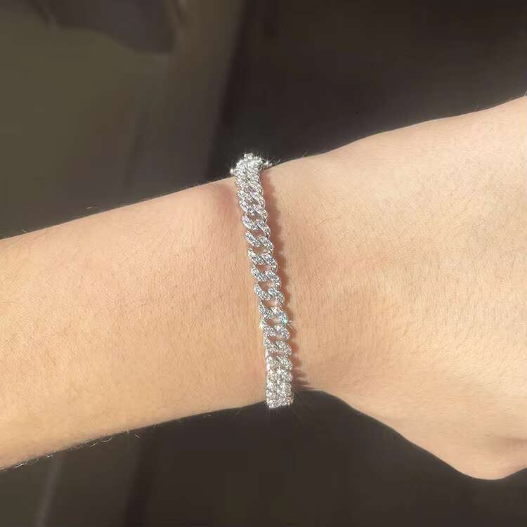 Fashion Jewelry 6mm Wide S925 Sterling Silver 18k Gold Plated VVS Moissanite Diamond Cuban Link Bracelet with GRA Certificate