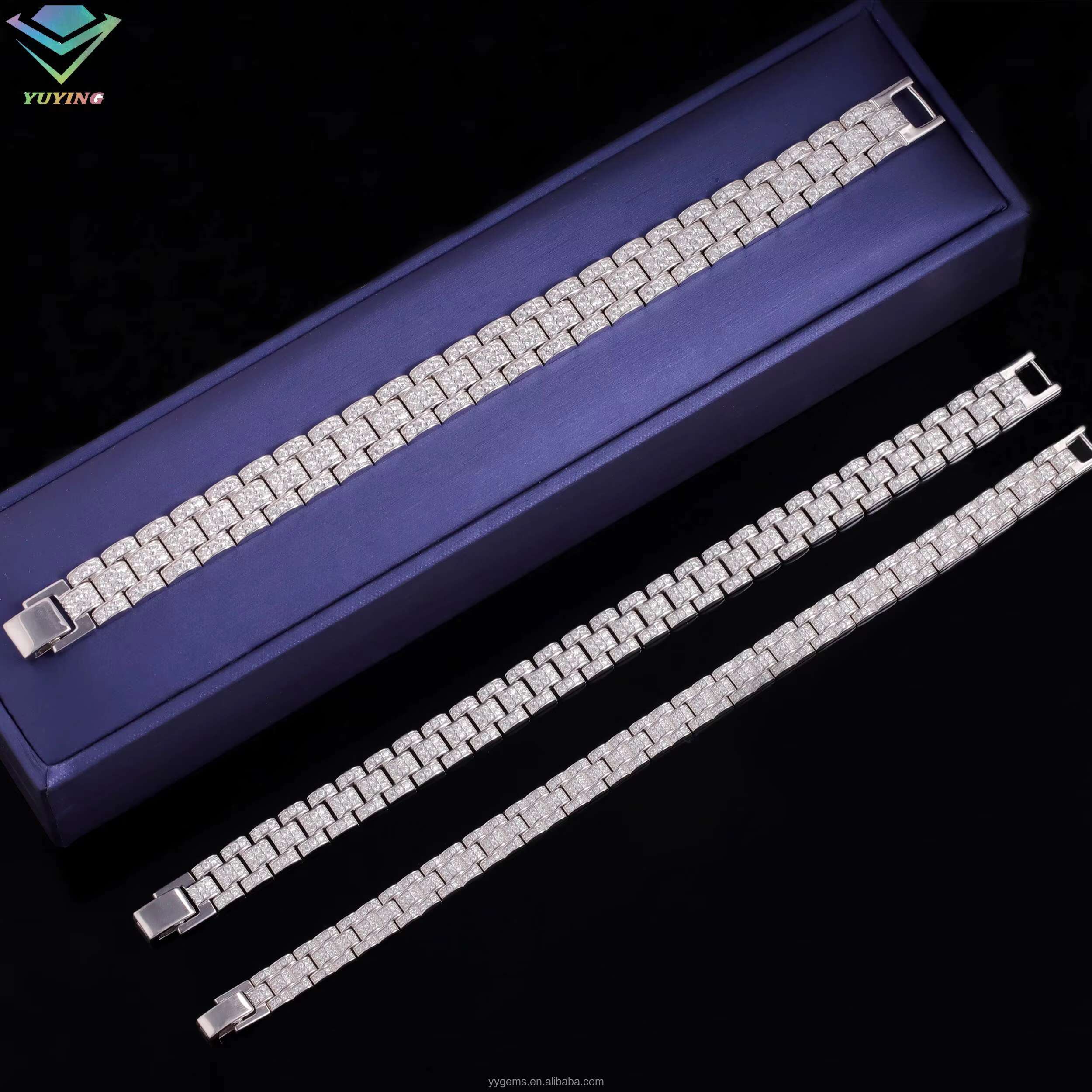 Fashion Jewelry Bracelet 8mm 10mm 12mm Iced Out Moissanite Diamond Chain S925 Sterling Silver Cuban Link Chain Men Bracelet