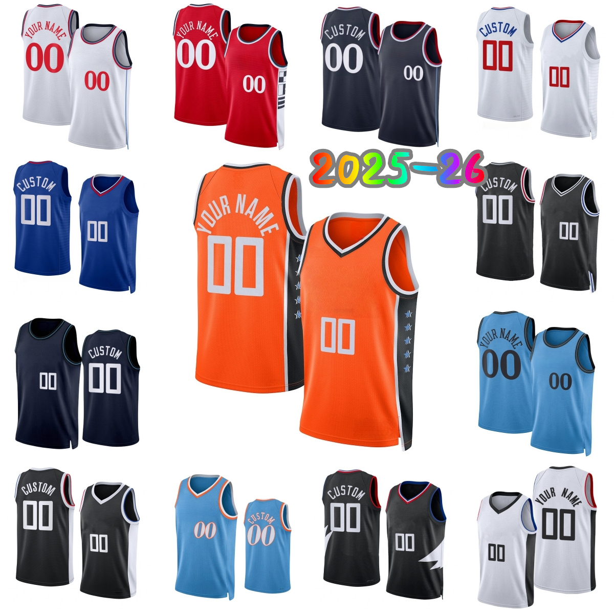Custom 2025-26 New 1 James Harden Printed Basketball Jersey 2 Kawhi Leonard 40 Ivica Zubac 20 John Collins 5 Derrick Jones 11 Brook Lopez 12 Cam Christie Jerseys Shorts