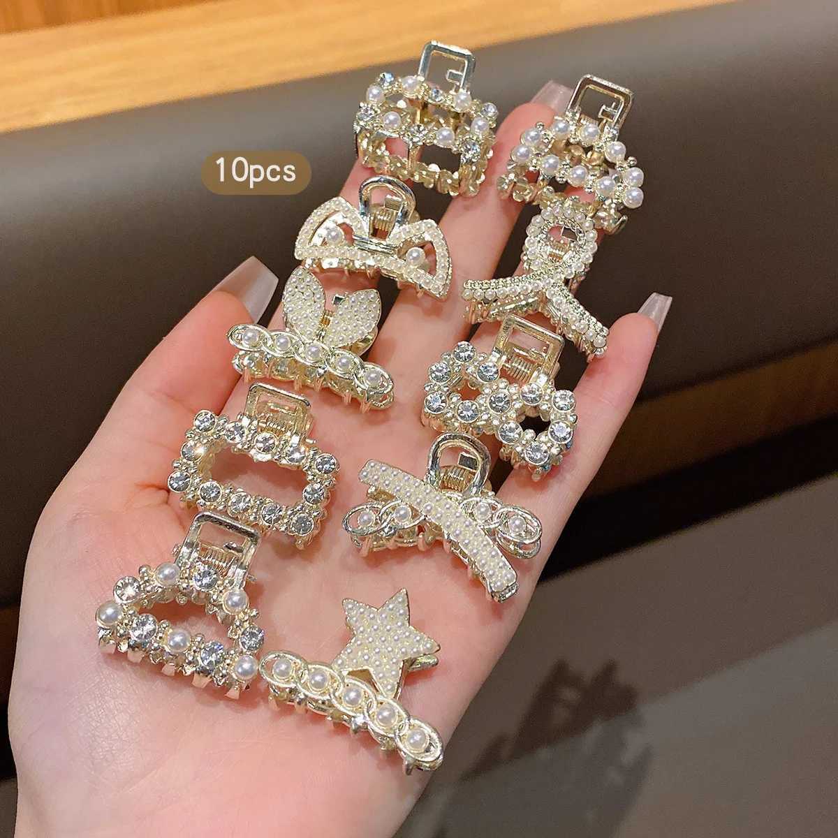10 imitation pearl rhinestone small grab clips fashionable and sweet hair clips suitable for daily use as hair accessories Y2504012