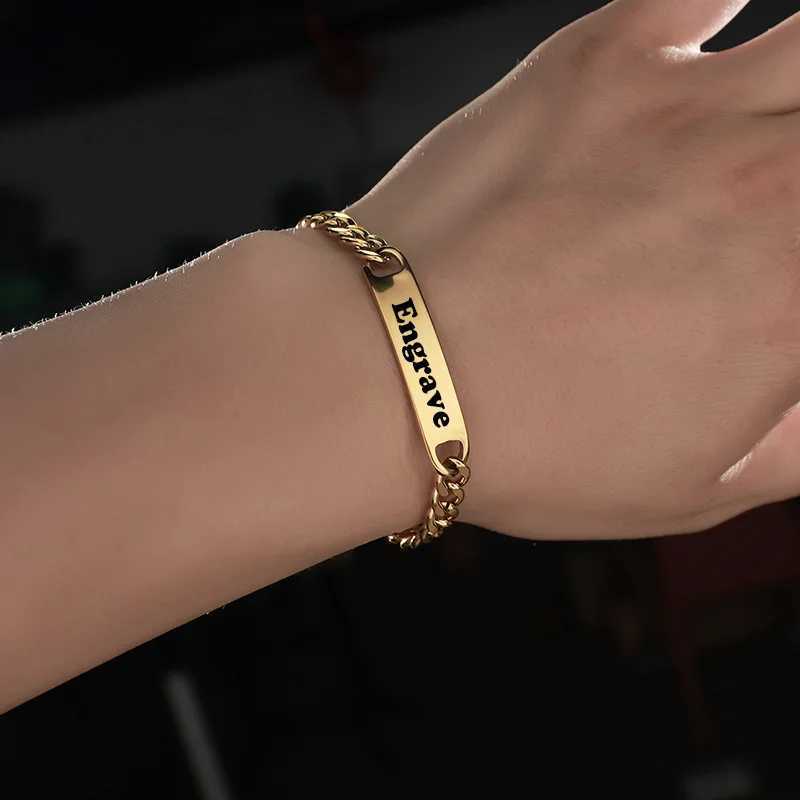 Nextvance Custom Name Bar Bracelets Engraved Date Letters For Men Stainless Steel Personalized Thick Chain Bracelet Jewelry GiftC250411