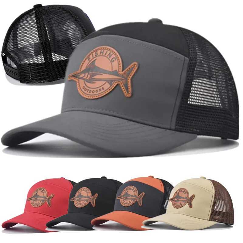 Hot selling unisex seven panel truck driver cap with adjustable baseball C shark pattern patch fishing capXJ250411