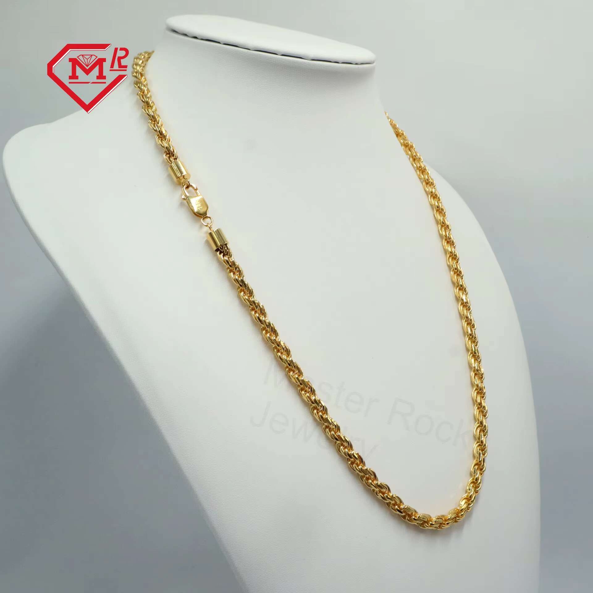 Wholesale Real Sterling Silver Rope Chain Necklace 7mm 24in Yellow Gold Plated 925 Rope Chain