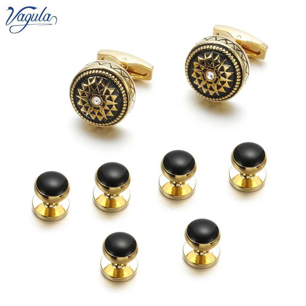 Wajila Round Cufflinks Screw Set 8pcs Black Enamel Gemelos Brass Tailcoat Collar Screw Bonito Mens Jewelry 403T250412