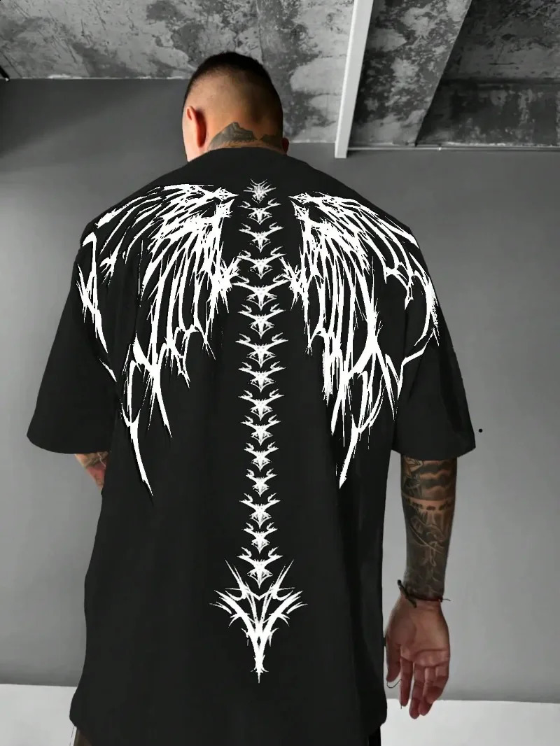 Harajuku Punk Gothic Harajuku Skeleton Graphic Top Men Hip-hop Y2K Streetwear Short-sleeved Trendy Casual Oversized T-shirt 250411
