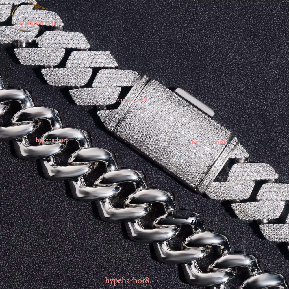 Cuban k Necklace 3 Row Moissanite 20MM W Gold Chains for Men Prong Chocker S Personalize Iced Out Chain Hip Hop Designer Jewelry