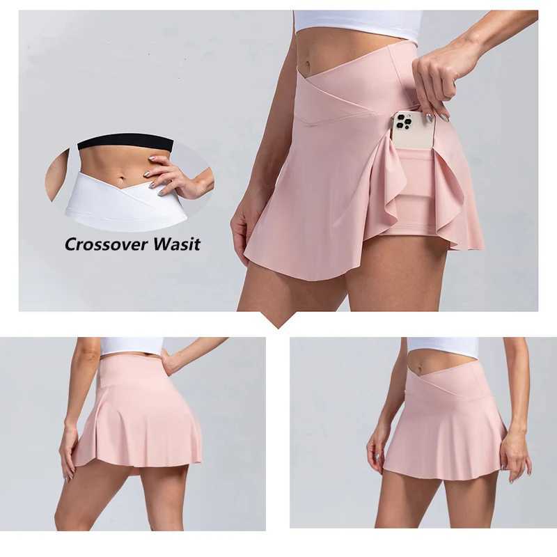 Wrinkled womens tennis skiing sprinting skiing cross waist sports golf Skorts exercise sports skiing with pockets Y250412