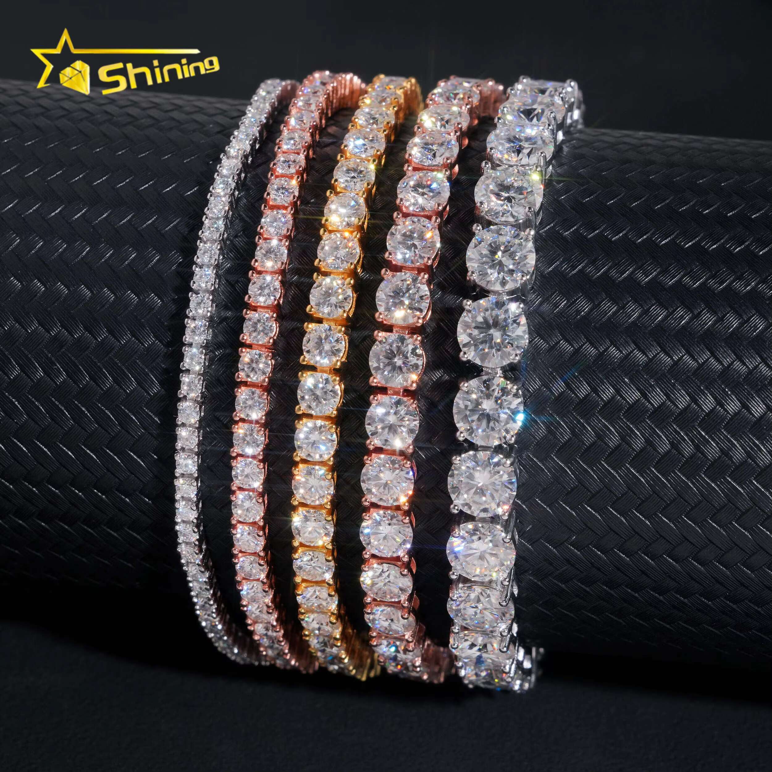 High Quality Pass Diamond Tester Hip Hop 925 Sterling Silver 2mm 3mm 4mm 5mm 6.5mm Moissanite Tennis Chain Bracelet