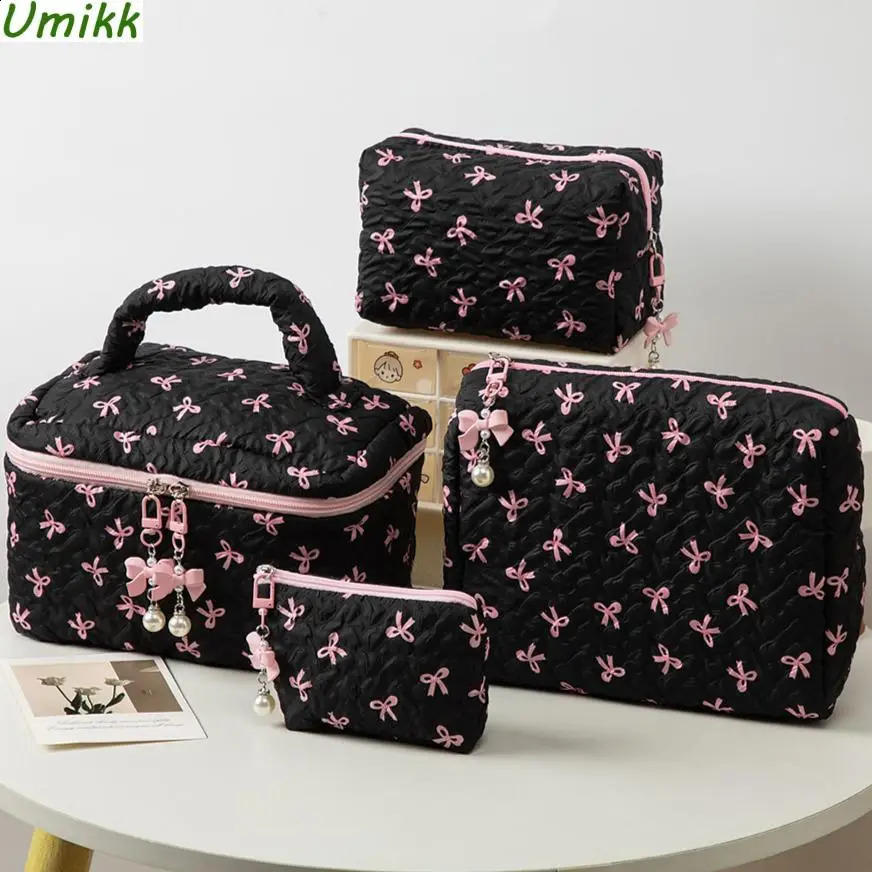 Cotton Bow Makeup Bag Womens Nylon Bedding Travel Makeup Bag with Zipper Sweet Beauty Makeup Bag 250410