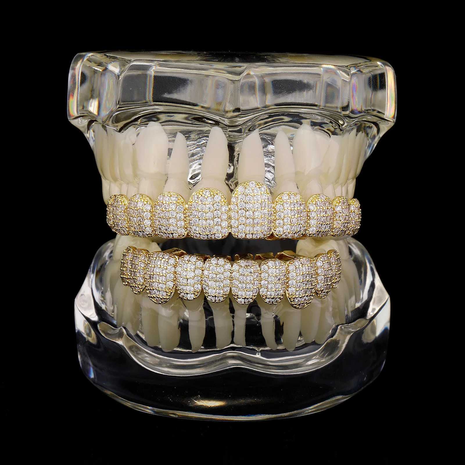 A set of ultra shiny 18k gold-plated miniature inlaid zircon tooth rack Grilz suitable for mens hip-hop teeth jewelry gifts W250412