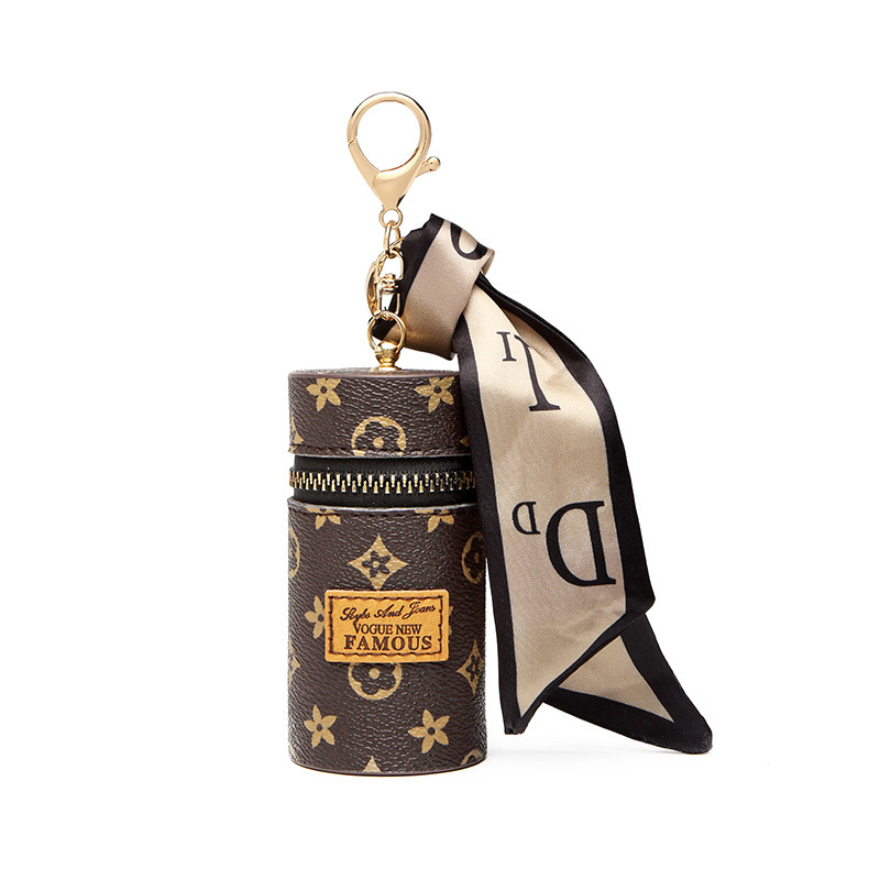 Women's Ins Retro Printed Mini Lipstick Cosmetic Bag 2024 New Small Earphone Key Pendant Pouch Coin Purse