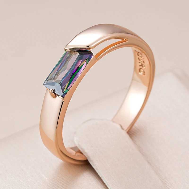 Kienl Hot Square Colored Natural Zircon Ring Womens 585 Rose Gold Exquisite Wedding Dress Daily Exquisite JewelryXJ250412