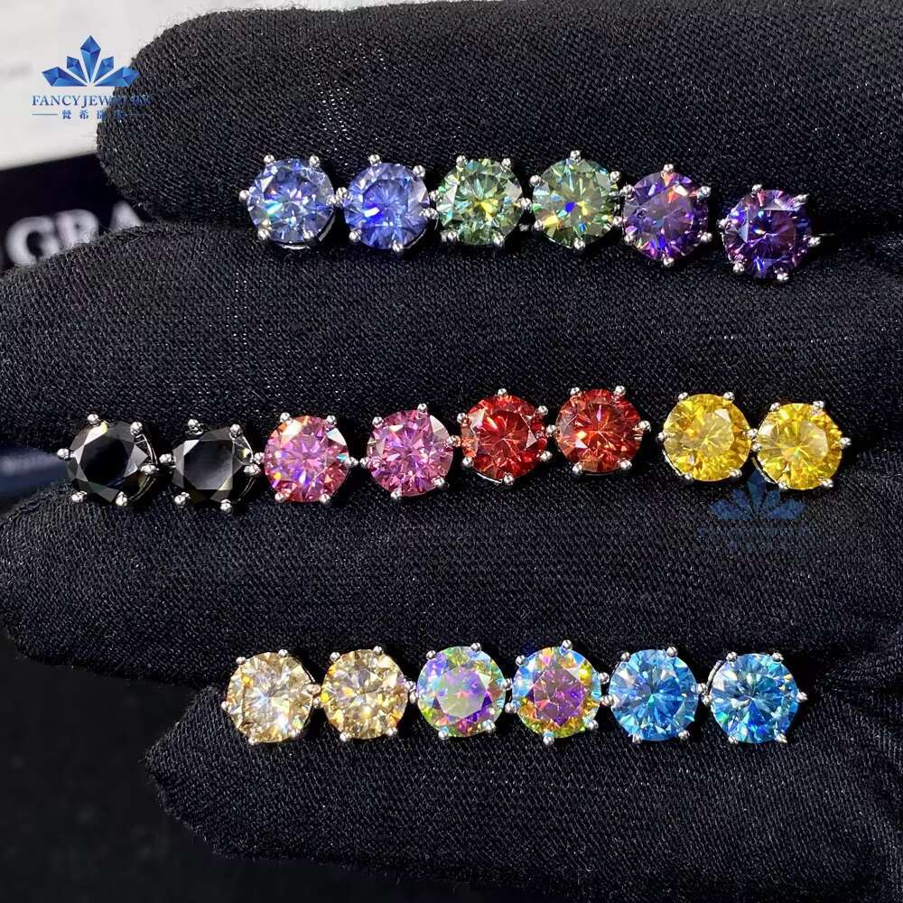 Pass Diamond Tester 6.5mm 1ct Hip Hop Earring Stud Jewelry Classic 6 Prong 925 Sterling Silver Moissanite Stud Earrings