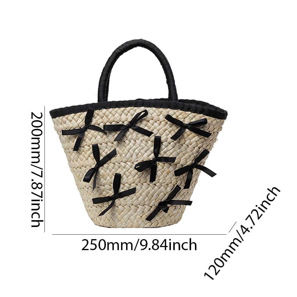 Summer Tote For Women Fashion Woven Raffia Basket Bag Bow Elegant Top Handle Clutch Bags Ladies Drawstring Beach Handbags