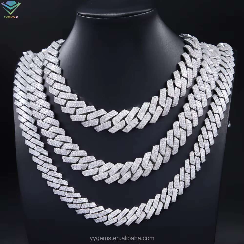 3 Rows 15mm 20mm Diamond Hip Hop Cuban Link Chain VVS Moissanite 925 Sterling Silver Gold Plate Fine Jewelry Necklaces Bracelets