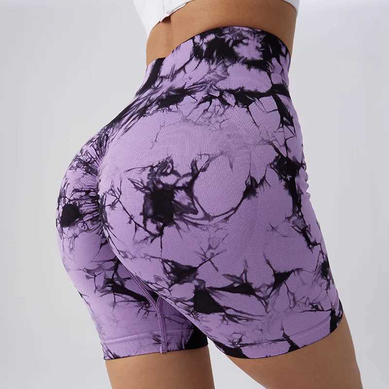 Seamless tie dye push up yoga shorts suitable for women high waisted summer fitness running cycling sports gym shorts Y250412