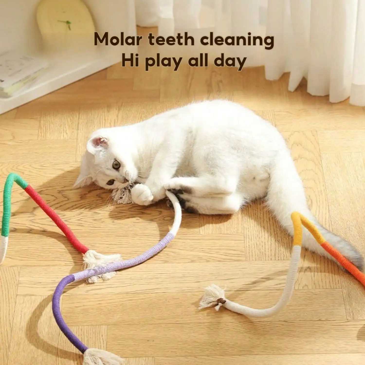 Cotton rope toy 27.55-inch colored blocked cotton rope toy safe cat toy for chewing teeth used for boredom and stimulation Y250412