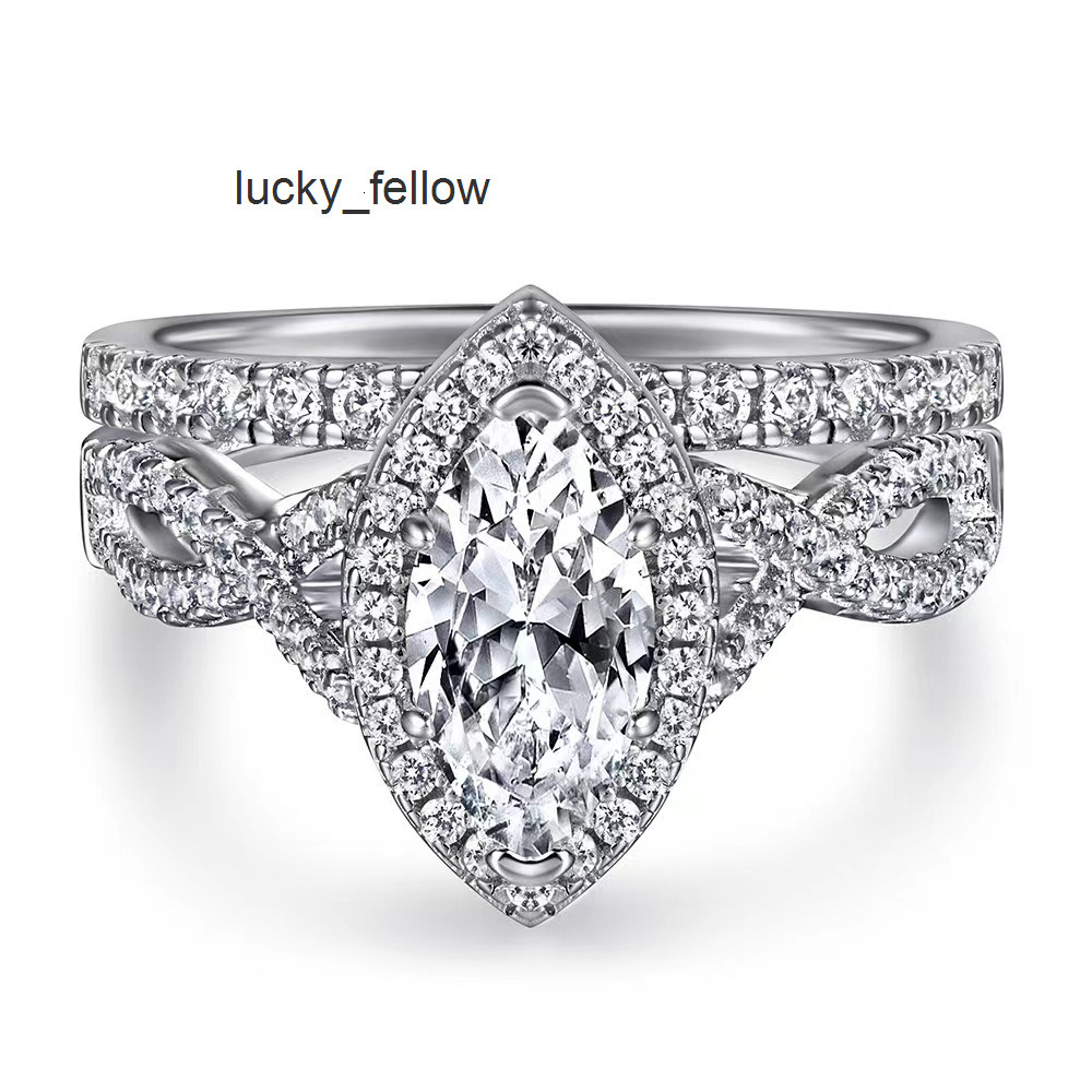High Quality Vvs 1 D Color 1ct Marquise Cut Moissanite Diamond Jewelry 925 Sterling Silver Women Fashion Ring Set
