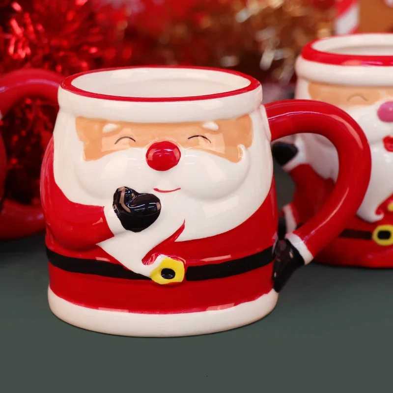 Christmas 3D Santa Design Warm Christmas Theme Hand Painted Eco-Friendly Clay Mug Coffee Milk Tea Ceramic Cup Holiday Kitchenware Gift Y251112