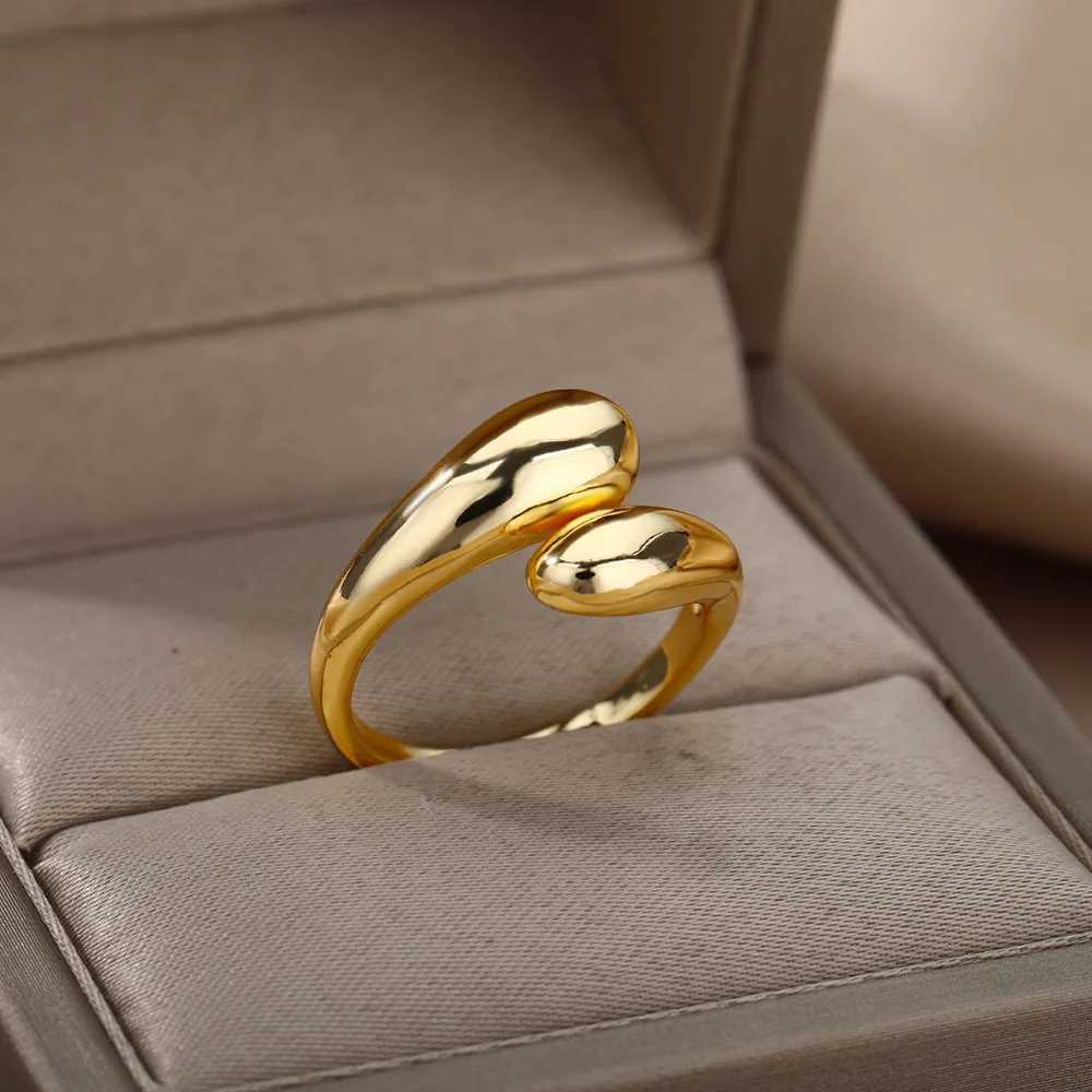 Stainless steel smooth double bead ring womens open gold geometric wedding ring couples ring aesthetic jewelry giftXJ250412