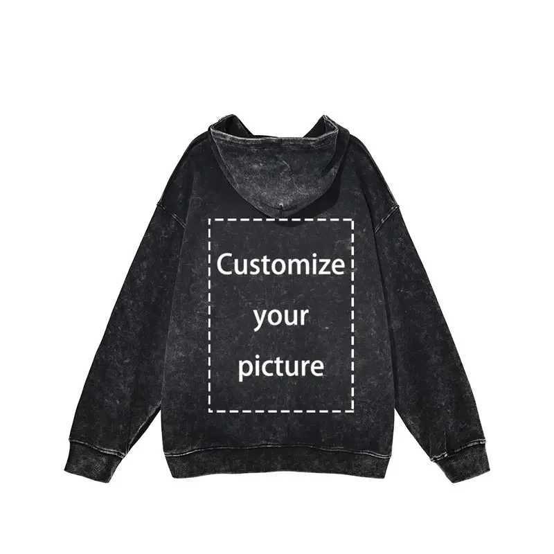 POD customization Customized Design Hoodie HD DTG Printing Vintage Washed Hooded Sweatshirts Hip Hop Oversized Pullover Harajuku Hoodie Men CottonT251