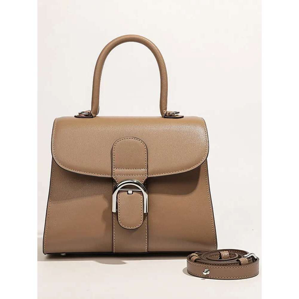 Fashion Office Ladies Work Genuine Leather Shoulder Bag Buckle Flap Totes Handbag Women Designer Cowhide Strap Crossbody Bags