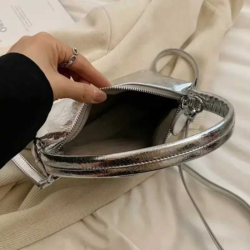 Golden Sier Leather Cross Body Bag for Womens Luxury 2024 Y2k Korean Fi Underwear Shoulder Bag for Womens Bucket Handbag BrandXJ250412