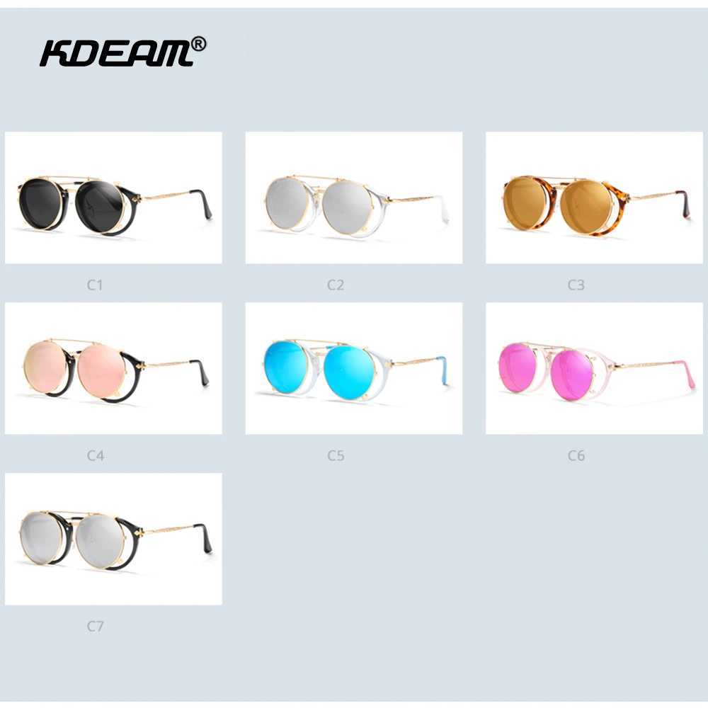 KDEAM Flip Sunglasses Vintage Women Clip On Lens Round Sunglass Female Exquisite Carved Glasses Temple With Zipper Case Z250411