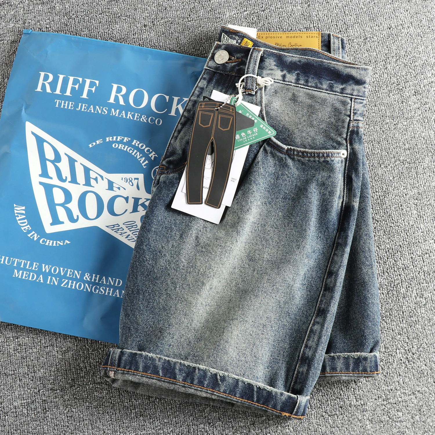 Retro blue yeast floor wash vintage denim shorts summer American trend young loose 250411Z