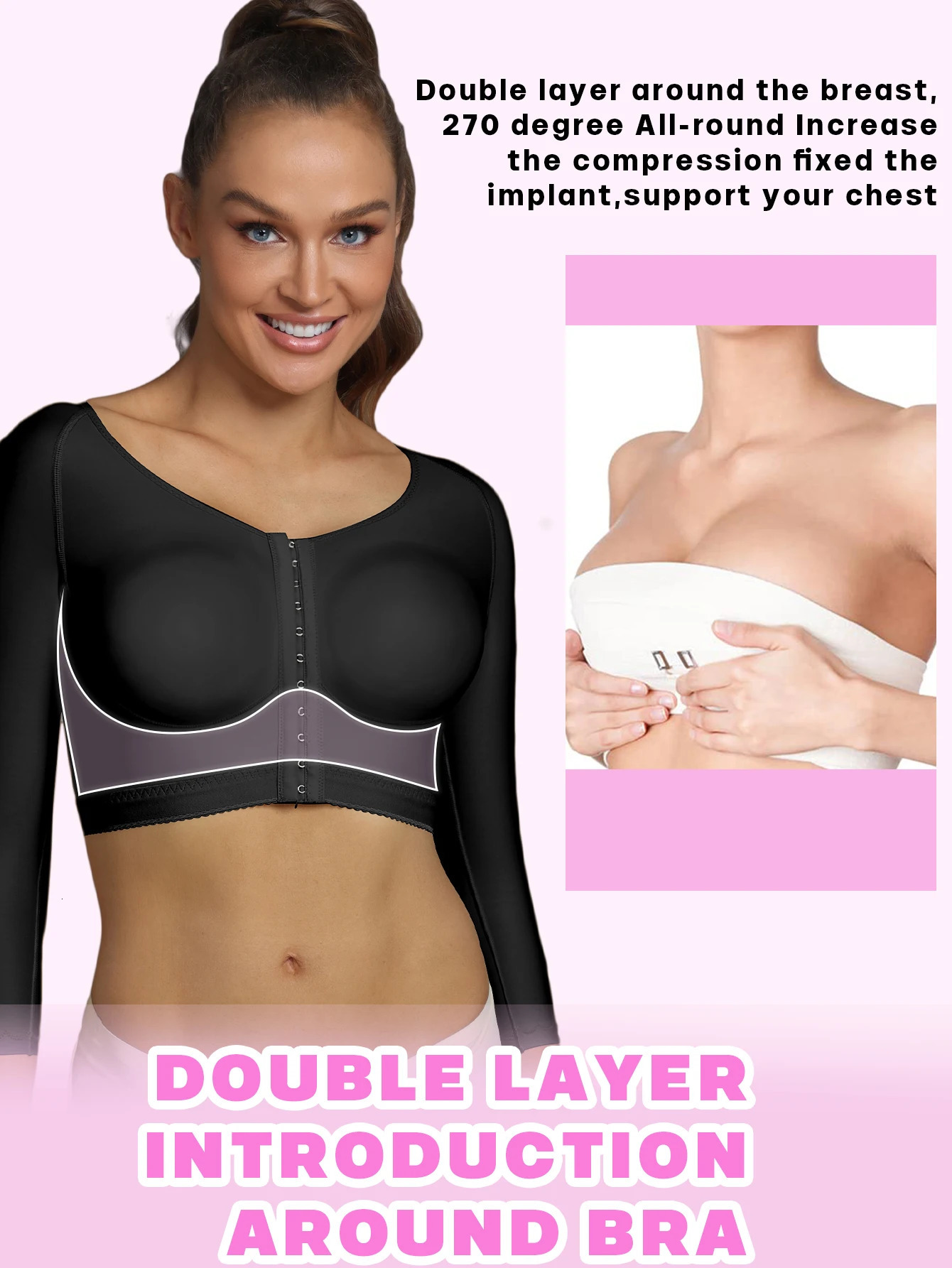 Firm Shaper Bra Women Breast Augmentation Post Op Surgery Long Sleeves Upper Arm Slimming Shapewear Tops Faja 251111