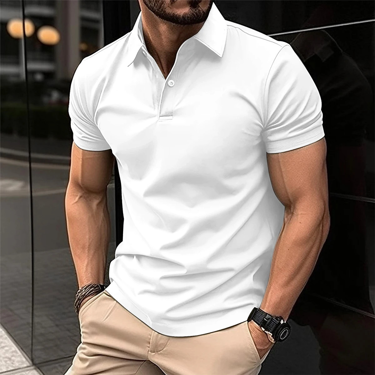 European Summer -Selling Mens Solid Color Polo Shirt Mens T-Shirt Comfortable Slim Business Office Golf Mens Clothing 250409