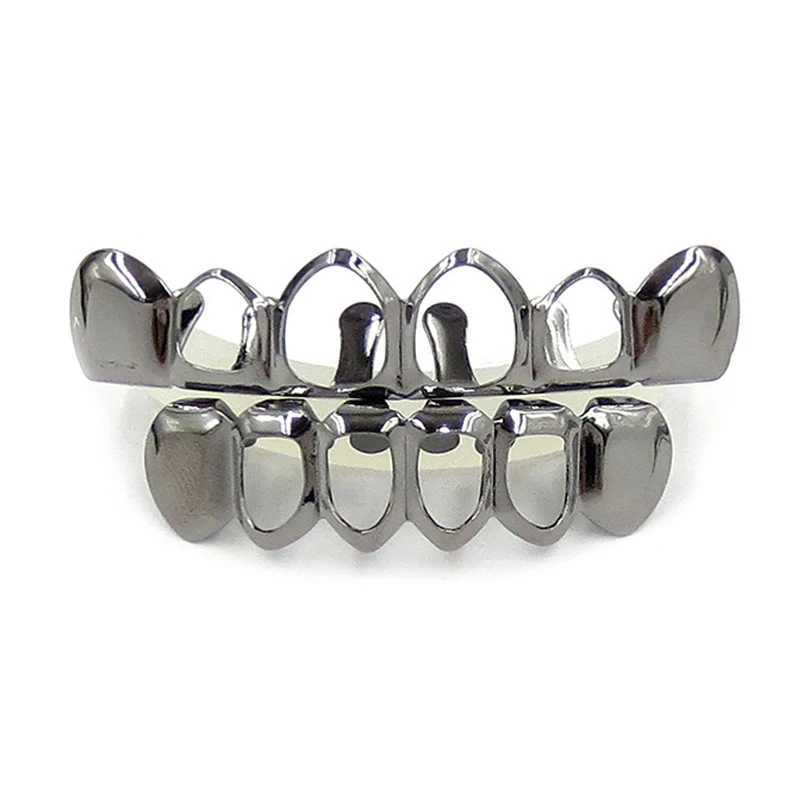 New custom rock style gold hip-hop hollow open tooth grill cover top and bottom grill set #232057 W250412