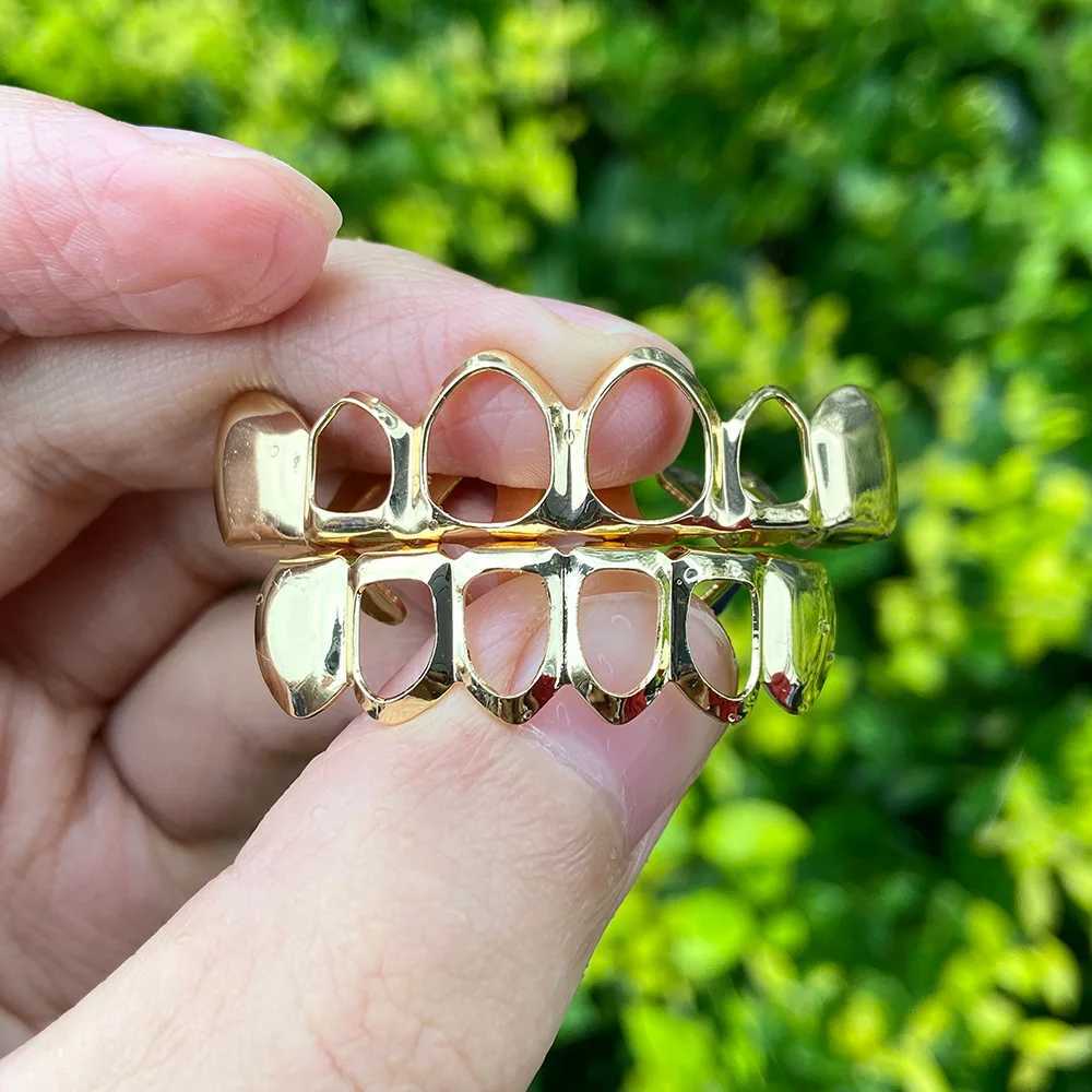 Rachelz Classic 4 Hollow Gloss Grilz Hip Hop Gold Silver Tooth Cap suitable for women men jewelry Halloween role-playing W250412