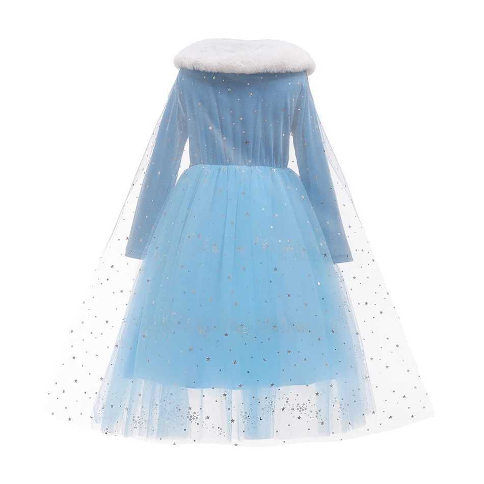 Disney Childrens Snow Queen Elsa cosplay princess dress autumn winter blue long sleeved birthday carnival Christmas party costumeXJ250411