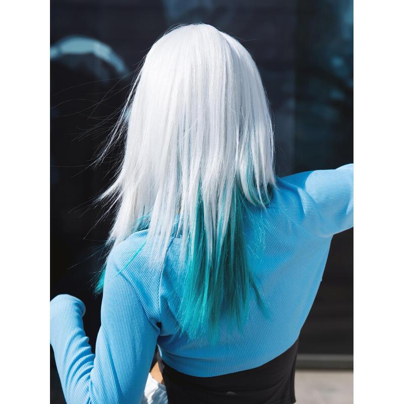 Long Matt light green Women,Matt white plus lavender Wigs with Bangs Layered Shoulder Length Synthetic Wig for Daily Party (24 inch)