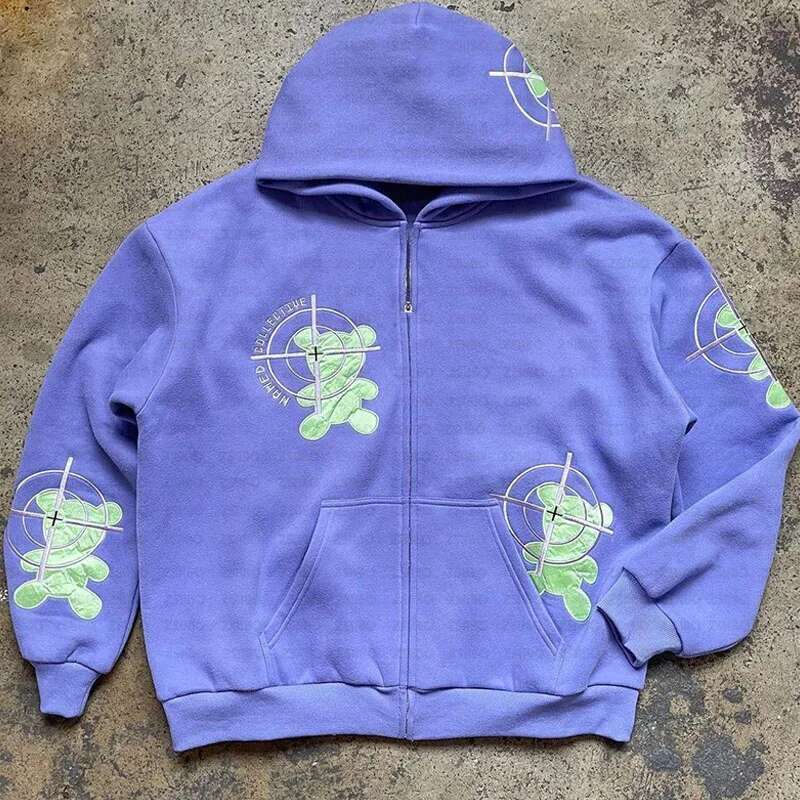 Autumn/Winter Y2k Fashion Anime Embroidery Collar Knitted Sweatshirt Long Sleeve Cardigan Hoodie Women's Loose Jacket
