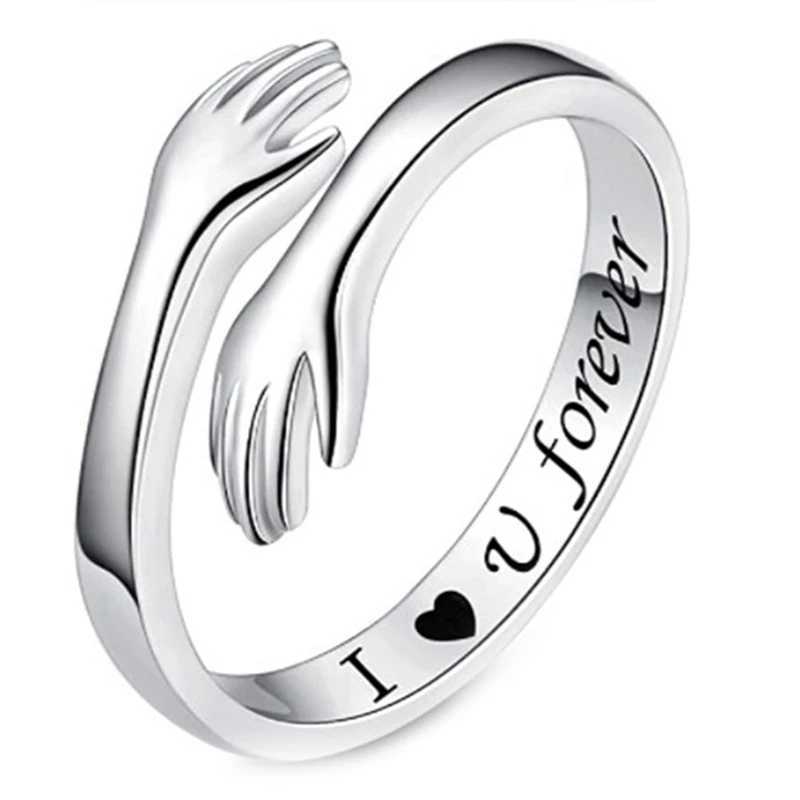 Vintage Womens Hug Ring Silver Open Adjustable Plated Cuffs Wedding Engagement Ring Jewelry GiftXJ250412