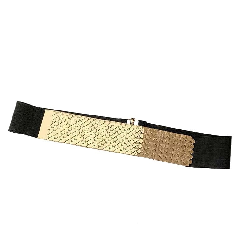 Fashionable waist seal, women's wide waistband, personalized metal fish scale decoration dress with versatile coat, elastic belt