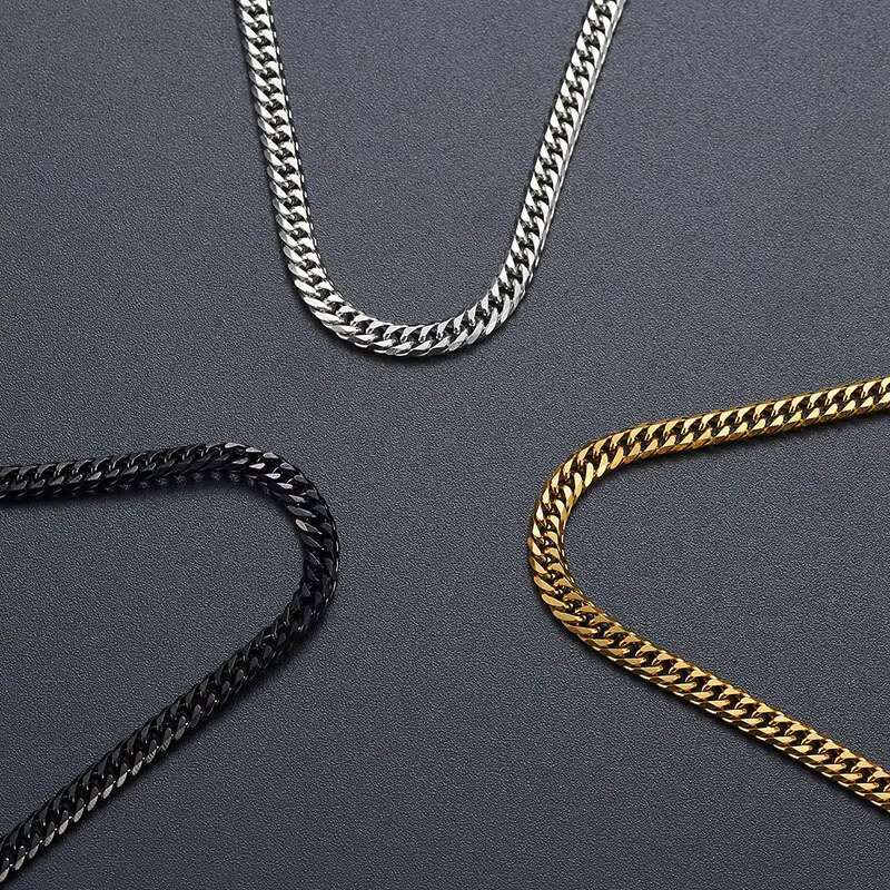Hip Hop Jewelry 4mm -8mm Cut Black Gold Plated Stainless Steel Cuban Containing Chain Men's Necklace