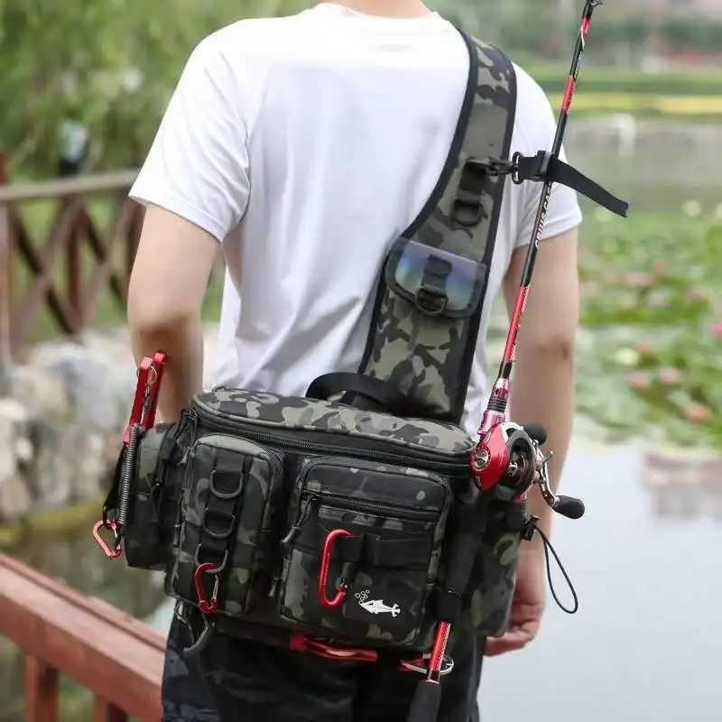 Fishing Bag Shoulder Multifunctional Fishing Waist Pack Lever 600D Nylon Multi Pocket Waterproof Outdoor Sports Riding Lure Bag Z250411