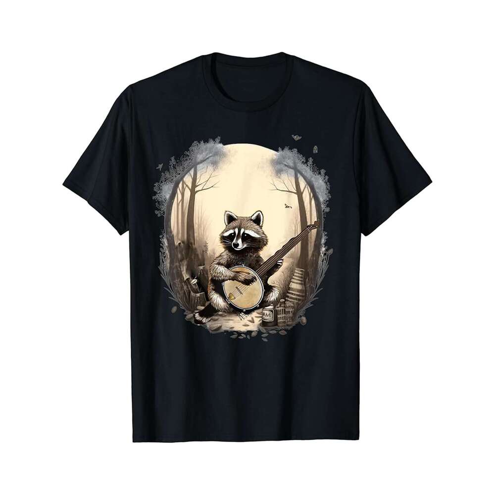Designer T shirt Cottagecore Aesthetic Raccoon Playing Banjo Tee Music Racoon ,100% cotton, short sleeve , Wrinkle resistant, Casual, comfortable fit 