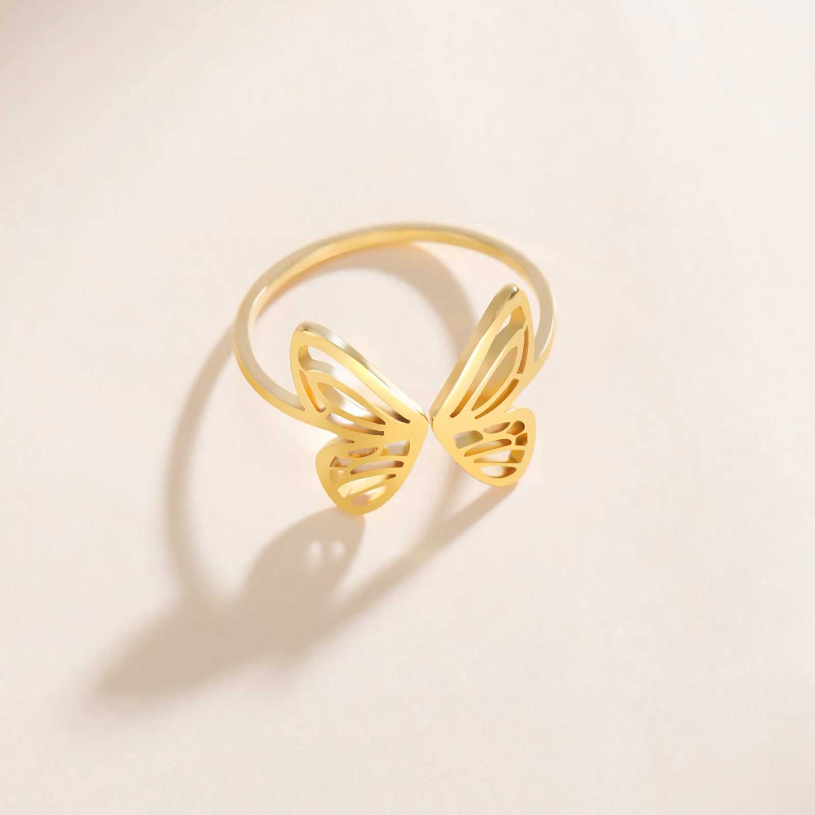 Skyrim Open Butterfly Ring Stainless Steel Gold Womens Fashion Finger Ring Kpop Fashion Wedding Jewelry Gift WholesaleXJ250412
