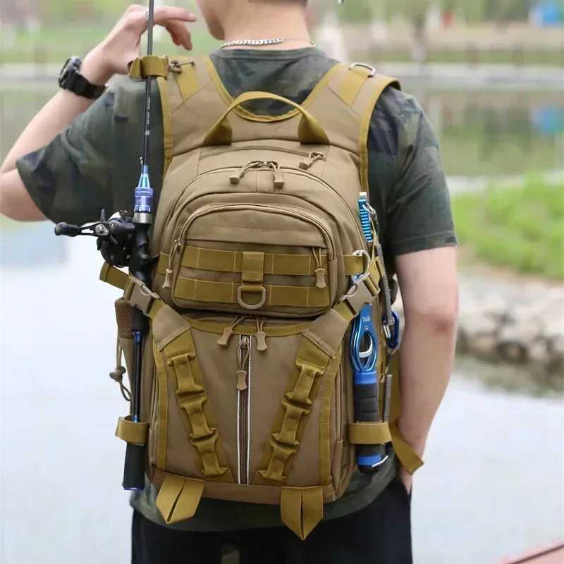 Men Fishing Lure Rod Box Bag Camping Climbing Backpack Hunting Multi-function Military Tactical Men Bags Fishing Shoulder Bag Z250411