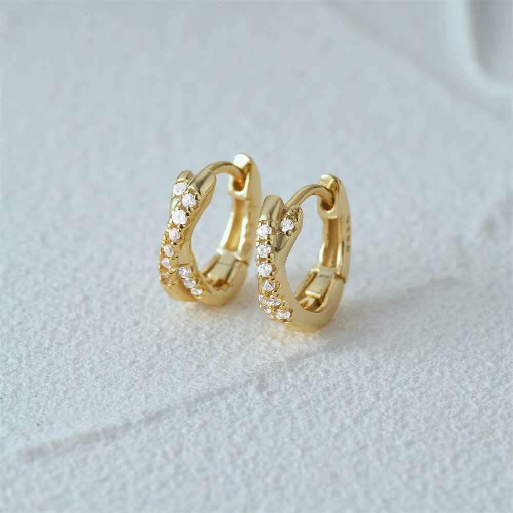 Fashion Jewelry Sterg Sier Double Layer Cross X Shaped Dia Zircon Gold Plated Hoop Earrings Women