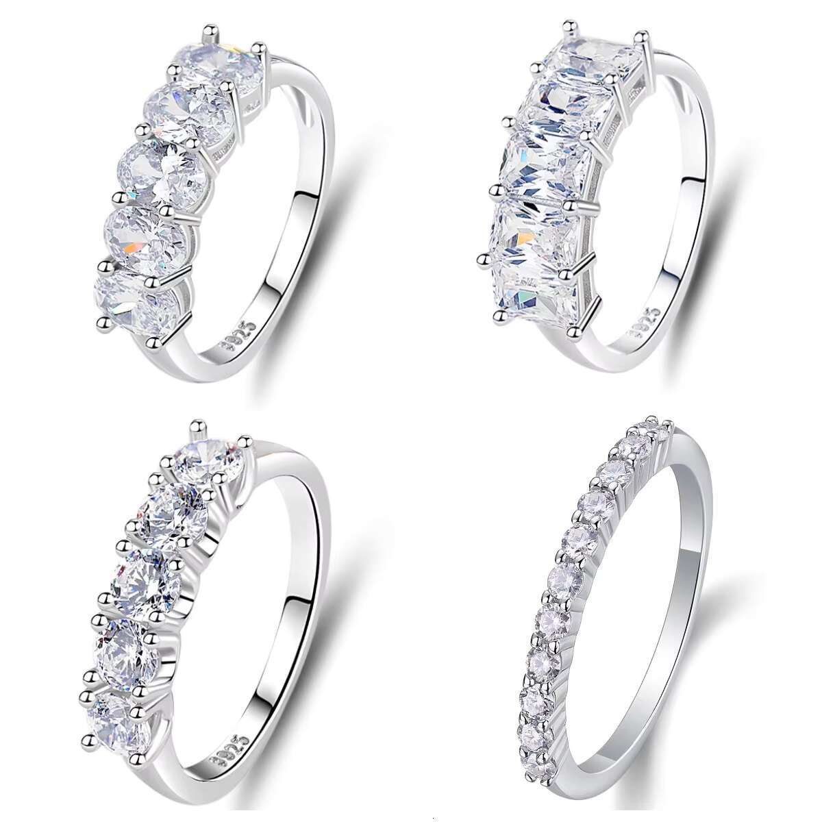 925 Sterling Silver Moissanite Diamond Ring 4mm Full Moissanite Elegant Luxurious Jewelry Accessory Row Moissanite Rings