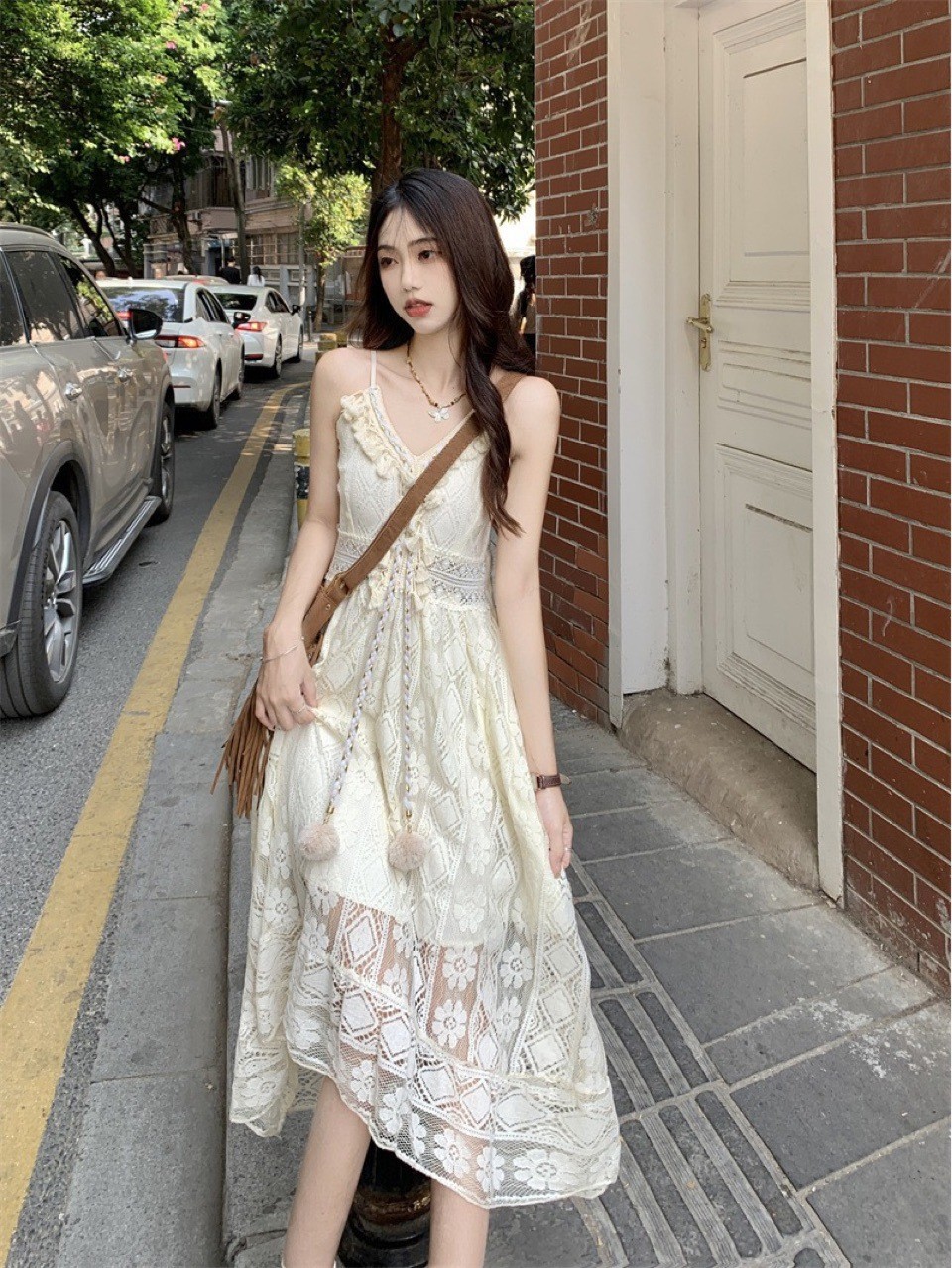 K204 style lace dress manufacturers spot wholesale apricot suspender dress