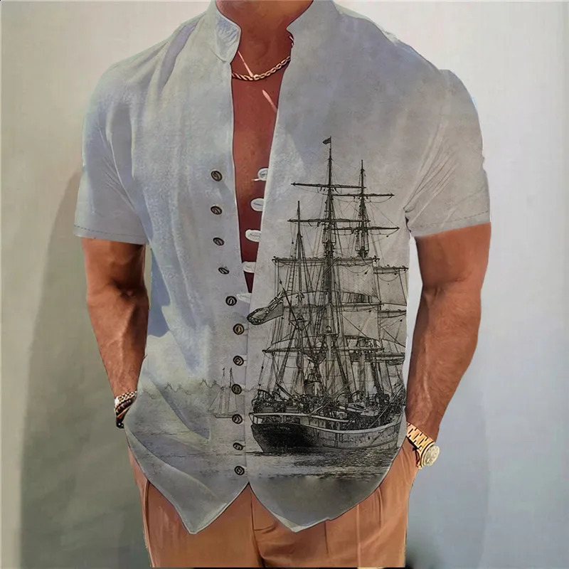 Mens Linen Shirt Floral Graphic Prints Stand Collar Outdoor Street Short Sleeve Print Clothing Apparel Linen Fashion 250411