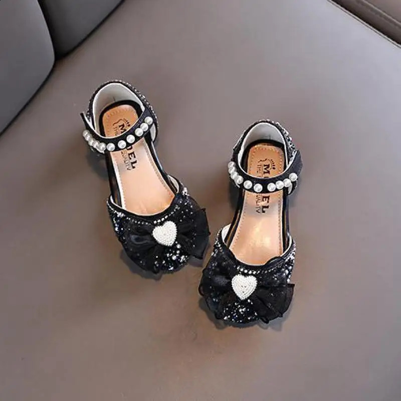 Children Sandals Rhinestone Bow Wedding Princess Girls Sandal Party Dance Baby Student Flats Kids Performance Shoes H251 250411